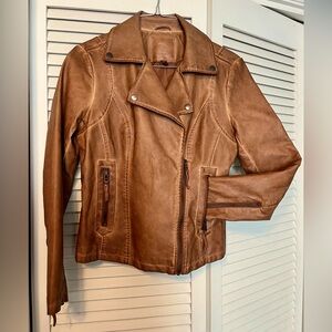 Max Studio faux leather, distressed brown, Women’s Size Small, lined jacket